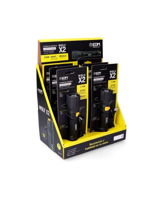 Linterna LED Táctica Wolf X2 Recargable 1500 lm / 450 lm, IP67, Ø4,0 x 17,8 cm EDM