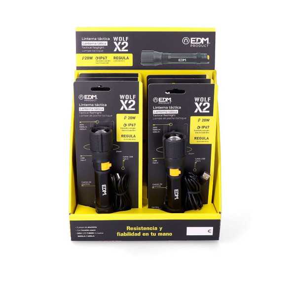 Linterna LED Táctica Wolf X2 Recargable 1500 lm / 450 lm, IP67, Ø4,0 x 17,8 cm EDM