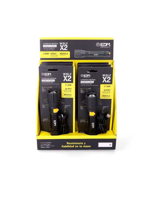 Linterna LED Táctica Wolf X2 Recargable 1500 lm / 450 lm, IP67, Ø4,0 x 17,8 cm EDM