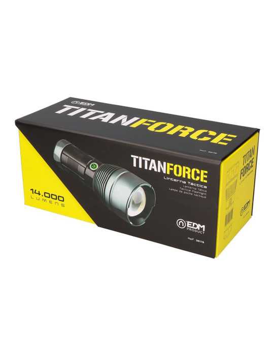 Linterna LED Táctica Titanforce Recargable 14.000 lm 6500 K 150 W IP44 + Cordón EDM