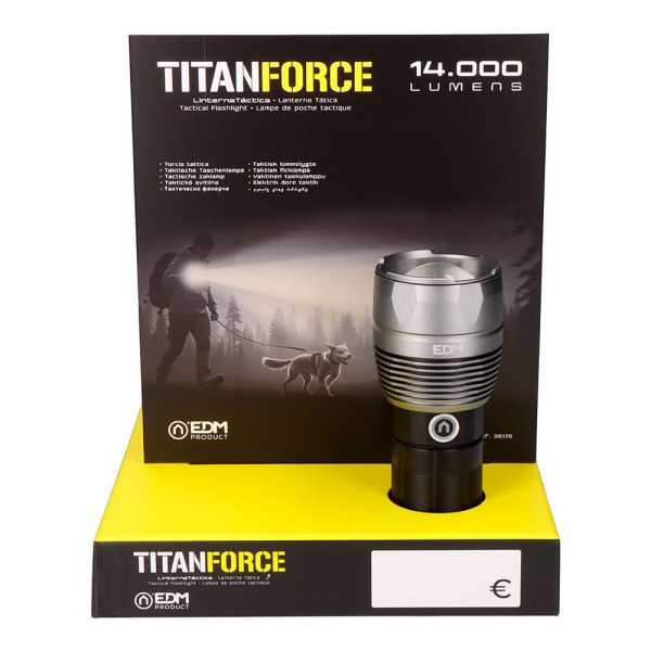 Linterna LED Táctica Titanforce Recargable 14.000 lm 6500 K 150 W IP44 + Cordón EDM