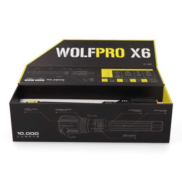 Linterna LED Táctica Largo Alcance, Wolfpro X6, 10000 Im EDM