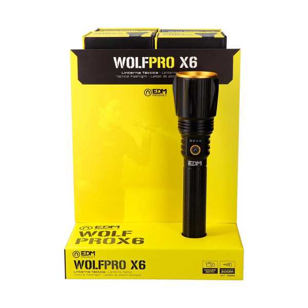 Linterna LED Táctica Largo Alcance, Wolfpro X6, 10000 Im EDM