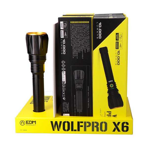 Linterna LED Táctica Largo Alcance, Wolfpro X6, 10000 Im EDM