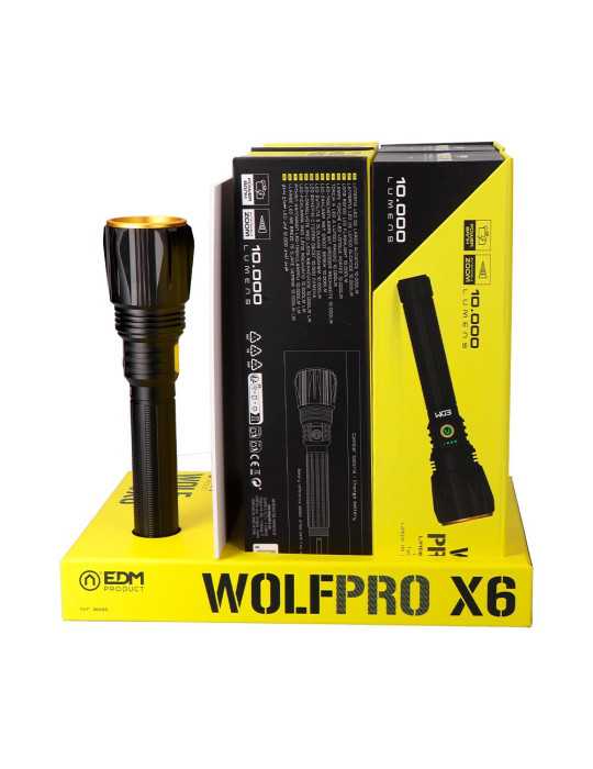Linterna LED Táctica Largo Alcance, Wolfpro X6, 10000 Im EDM