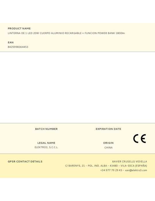 Linterna de 1 LED Wild Force KV2, 20 W, 1800 lm, Cuerpo Aluminio, Recargable, Power Bank EDM
