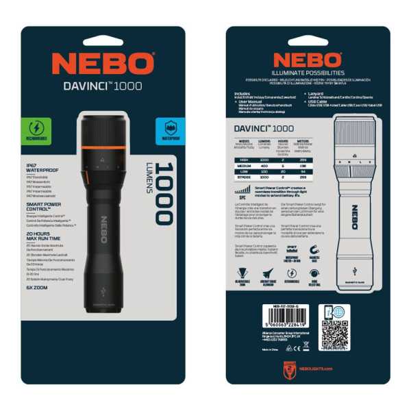 Linterna Davinci 1000. Recargable NEBO