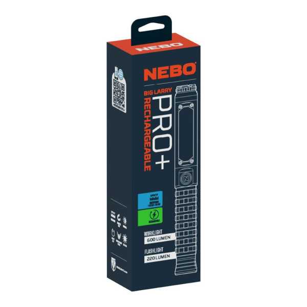 Linterna Big Larry Pro+. Lámpara+cob Recagable, por la Compra de 6 Unidades un Expositor de Regalo NEBO