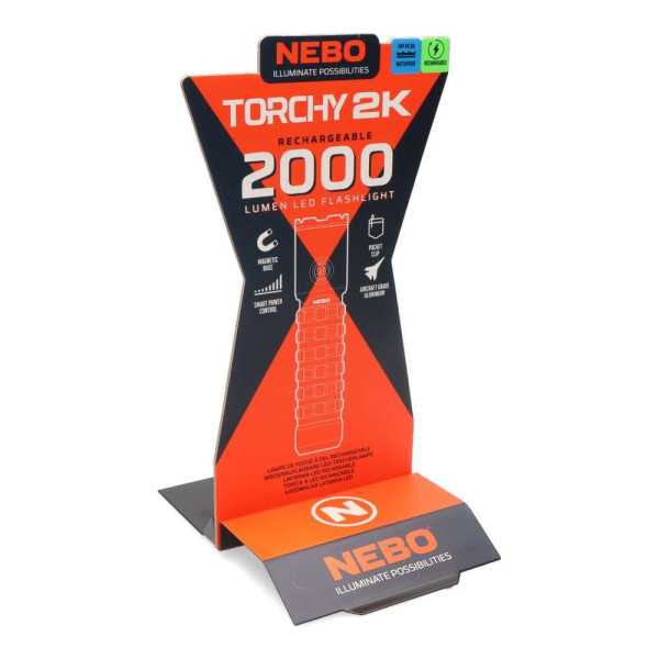 Linterna Torchy 2K. Compacta Recargable, por la Compra de 6 Unidades un Expositor de Regalo NEBO