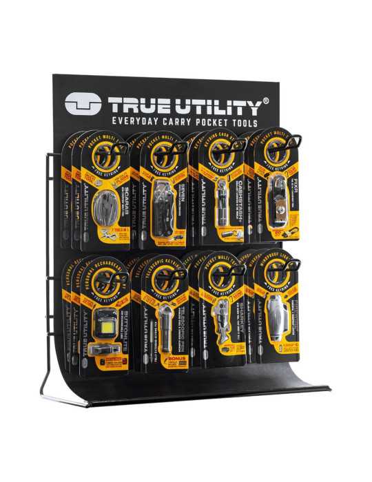 Expositor 8 Ganchos , Metalico Negro, con 8 Referencias, 3 Unidades de Cada una, Total 24 Unidades, 41 x 20 x 45 cm TRUE