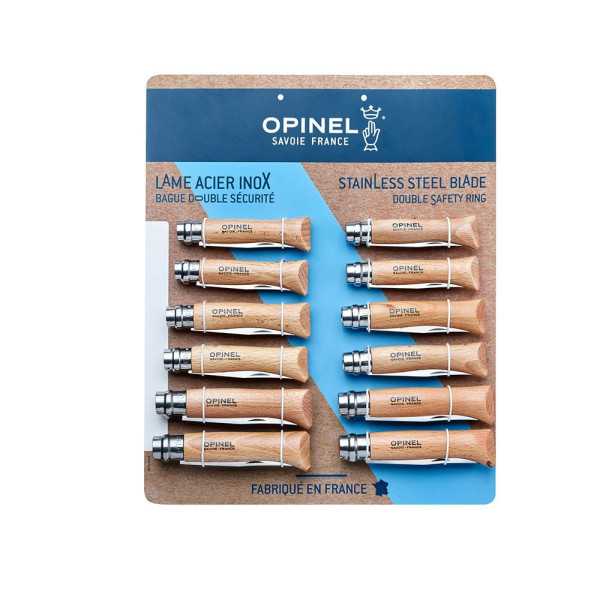 Expositor Navajas Acero Inoxidable, 12 uds (N6, N7, N8, 4 uds de Cada Numero) OPINEL