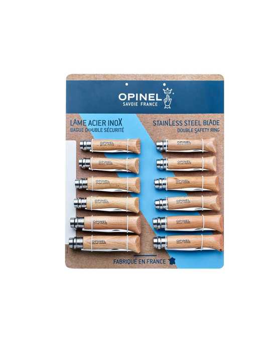 Expositor Navajas Acero Inoxidable, 12 uds (N6, N7, N8, 4 uds de Cada Numero) OPINEL