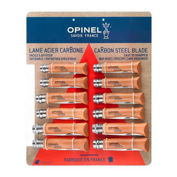 Expositor Navajas Acero al Carbono, 12 uds (N6, N7, N8, 4 uds de Cada Numero) OPINEL