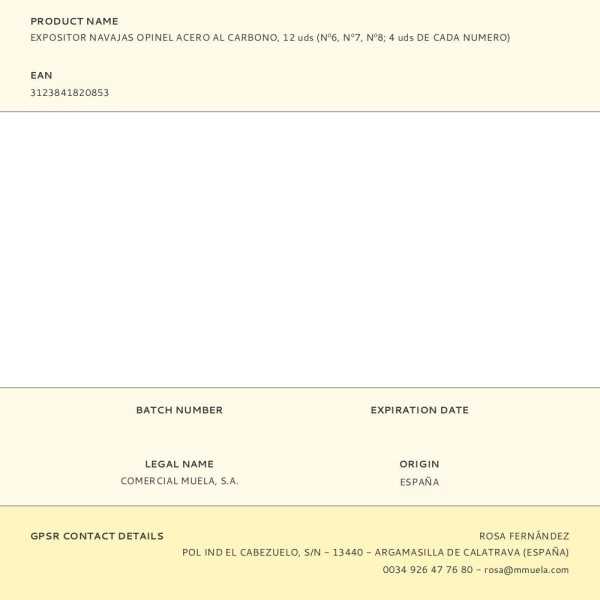 Expositor Navajas Acero al Carbono, 12 uds (N6, N7, N8, 4 uds de Cada Numero) OPINEL