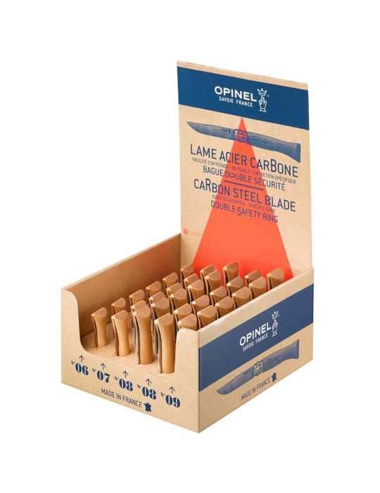 Expositor Navajas Acero al Carbono, 30 uds (N6, N7, N9 6 uds, N8 12 uds de Cada Numero) OPINEL