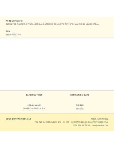 Expositor Navajas Acero al Carbono, 30 uds (N6, N7, N9 6 uds, N8 12 uds de Cada Numero) OPINEL 2
