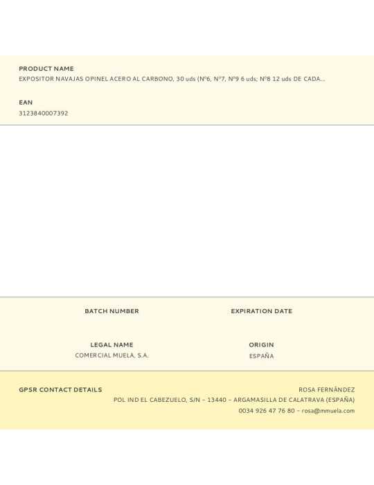 Expositor Navajas Acero al Carbono, 30 uds (N6, N7, N9 6 uds, N8 12 uds de Cada Numero) OPINEL