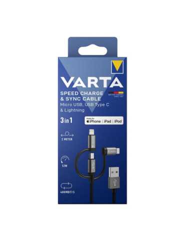 Cable 3 en 1 USB A - Lighting - Micro USB - tipo C VARTA