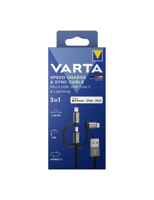 Cable 3 en 1 USB A - Lighting - Micro USB - tipo C VARTA