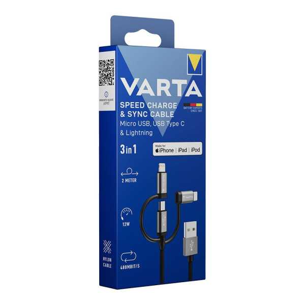 Cable 3 en 1 USB A - Lighting - Micro USB - tipo C VARTA