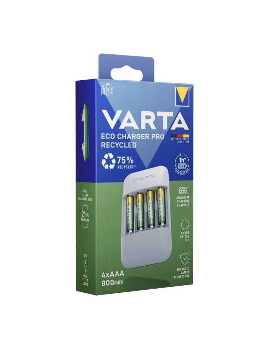Cargador de Pilas Eco Charger Pro + 4 Pilas 800 Mah AAA 56813 VARTA