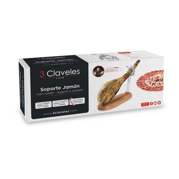 Jamonero Plegable Cabezal Giratorio Base Madera 47 x 18,5 x 37 cm 3 CLAVELES