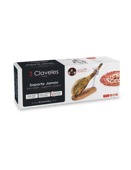 Jamonero Plegable Cabezal Giratorio Base Madera 47 x 18,5 x 37 cm 3 CLAVELES
