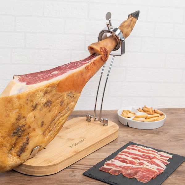 Jamonero Plegable Cabezal Giratorio Base Madera 47 x 18,5 x 37 cm 3 CLAVELES