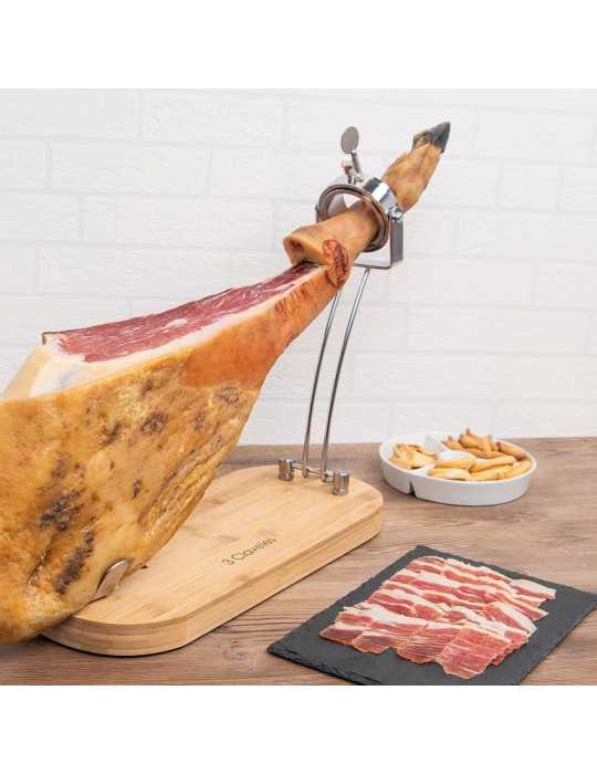 Jamonero Plegable Cabezal Giratorio Base Madera 47 x 18,5 x 37 cm 3 CLAVELES