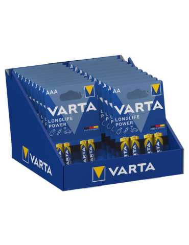 Expositor de Carton de Sobremesa de Pilas "Long Life" 10 Blisters 4xAAA LR03 +10 Blisters 4xAA LR06 27x18x17cm VARTA