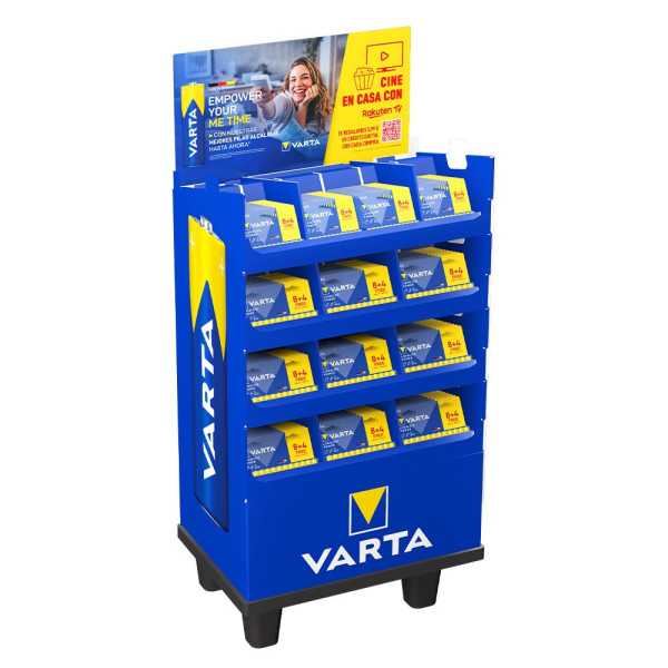 Expositor Promocional de Pilas Longlife Power 8+4 con 133 Packs (52 Packs AAA y 81 Packs AA) VARTA