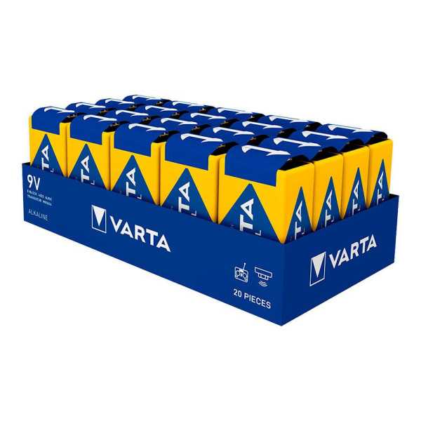 Pila Alkalina Industrial Pro 6LR61- 9 V (Caja 20 uds) 26,5 x 17,5 x 48,5 mm VARTA