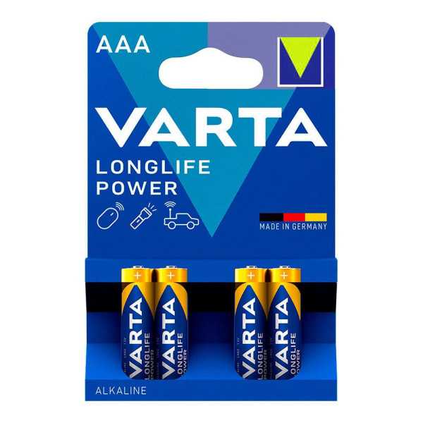 Lote de 20 Unidades Pila Alkalina Longlife Power AAA - LR03 2 Tiras (10 Blisters 4 uds) Ø10,5x44,5mm Precio por Blister VARTA