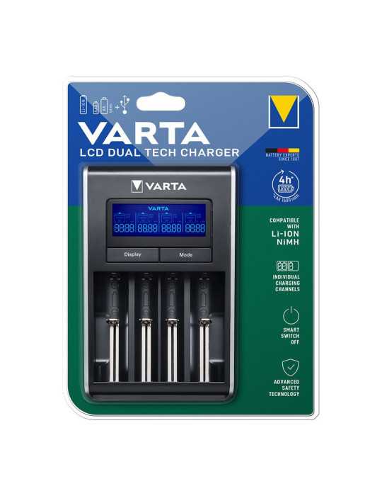 Cargador LCD Dual Tech para Pilas Li-Ion y Ni-Mh sin Pilas 100/240V VARTA