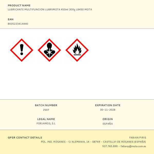 Lote de 6 Unidades Lubricante Multifuncion Lubrimota 450ml 300g LB450 Mota MOTA HERRAMIENTAS