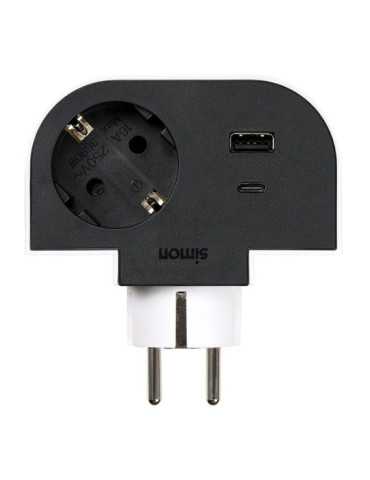 Adaptador Giratorio Schuko 1 Toma + USB A+c 30 W 16 A 250 V~ SIMON