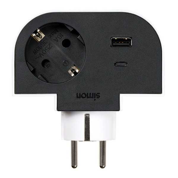 Adaptador Giratorio Schuko 1 Toma + USB A+c 30 W 16 A 250 V~ SIMON