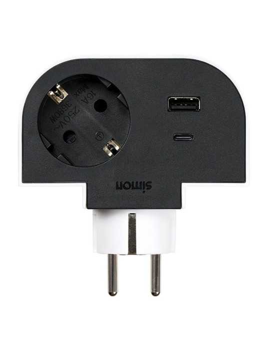 Adaptador Giratorio Schuko 1 Toma + USB A+c 30 W 16 A 250 V~ SIMON