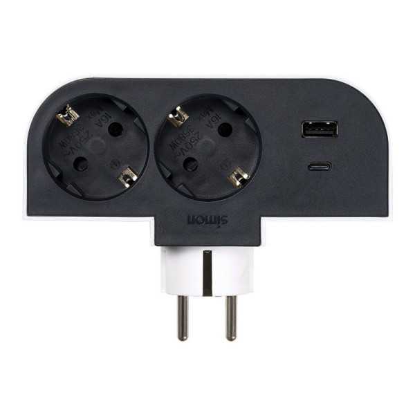 Adaptador Giratorio Schuko 2 Tomas + USB A+c 30 W 16 A 250 V~ SIMON