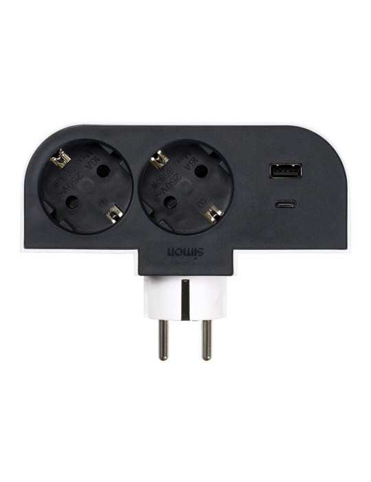Adaptador Giratorio Schuko 2 Tomas + USB A+c 30 W 16 A 250 V~ SIMON