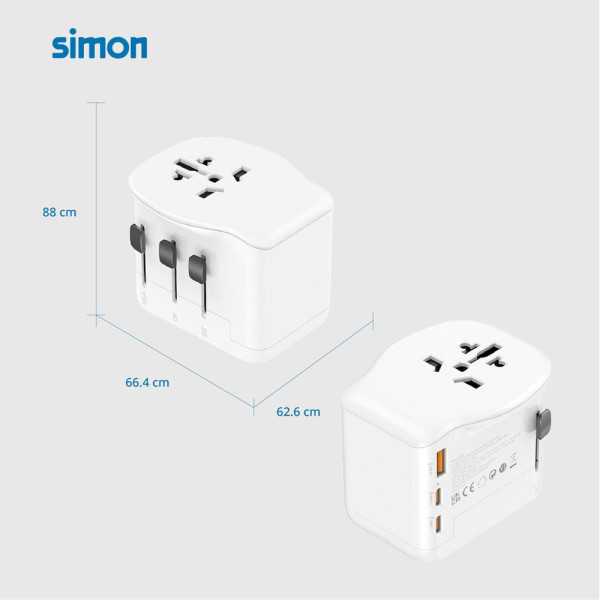 Adaptador Viaje Universal 3 USB (1A+2C) 20 W SIMON