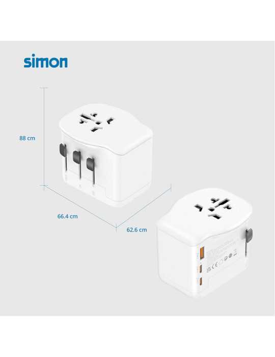 Adaptador Viaje Universal 3 USB (1A+2C) 20 W SIMON