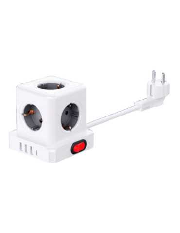 Base Aérea 5 Tomas Schuko 2P+T con Interruptor 16 A 3680 W 250 V~+ 4 USB 3,1A (3 A+1 C), Cable de 1,5 m, Blanca FBRIGHT