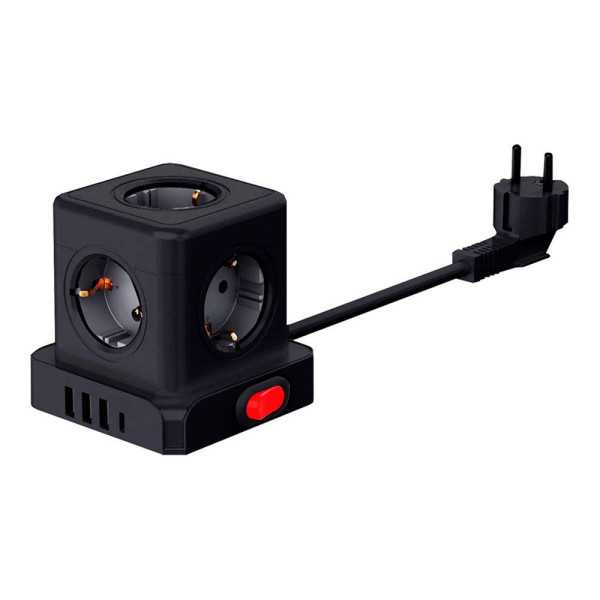 Base Aérea 5 Tomas Schuko 2P+T con Interruptor 16 A 3680 W 250 V~+ 4 USB 3,1A (3 A+1 C), Cable de 1,5 m, Negra FBRIGHT
