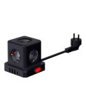 Base Aérea 5 Tomas Schuko 2P+T con Interruptor 16 A 3680 W 250 V~+ 4 USB 3,1A (3 A+1 C), Cable de 1,5 m, Negra FBRIGHT