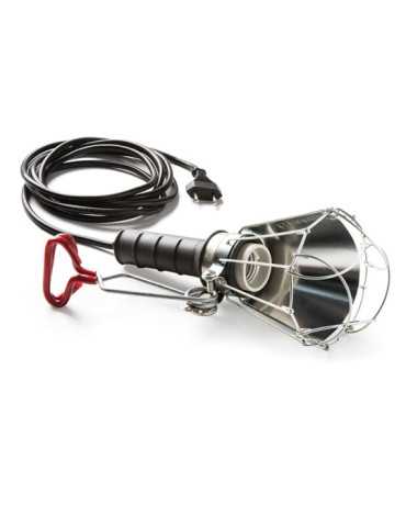 Lámpara Portátil con Pantalla 100 W 250 V E27, Mango de Goma Negro, Cable 5 m y Pinza, en Bolsa FAMATEL