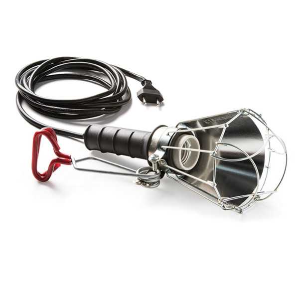 Lámpara Portátil con Pantalla 100 W 250 V E27, Mango de Goma Negro, Cable 5 m y Pinza, en Bolsa FAMATEL