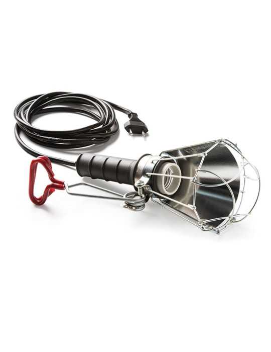 Lámpara Portátil con Pantalla 100 W 250 V E27, Mango de Goma Negro, Cable 5 m y Pinza, en Bolsa FAMATEL