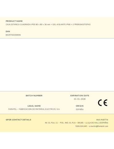 Caja Estanca Cuadrada IP55 80 x 80 x 36 mm + Gel Aislante IP68 + 2 Prensaestopas, Blíster FAMATEL 2