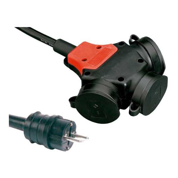 Adaptador Multiple Schuko Goma IP44 2P+T 16 A 250 V~ 10 m de Cable 3G2,5 mm² Negro F-LINE